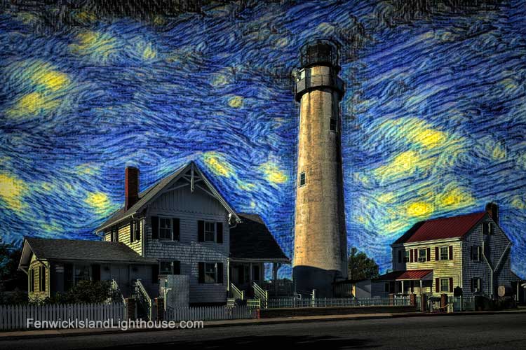 starry night at fenwick island lighthouse