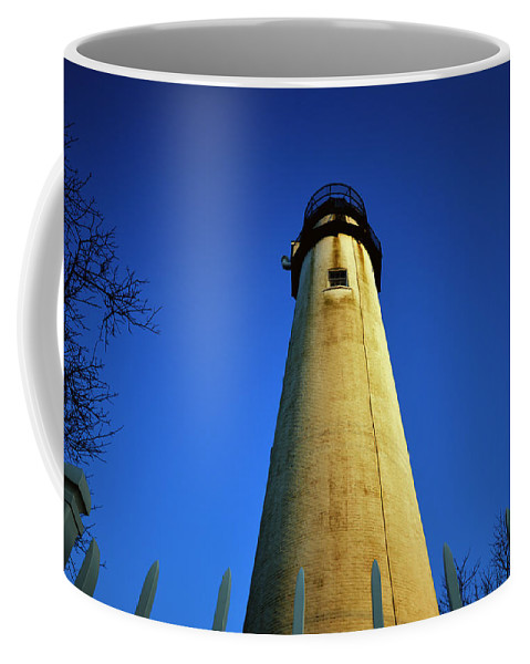 fenwick island lighthouse and blue sky coffee mug