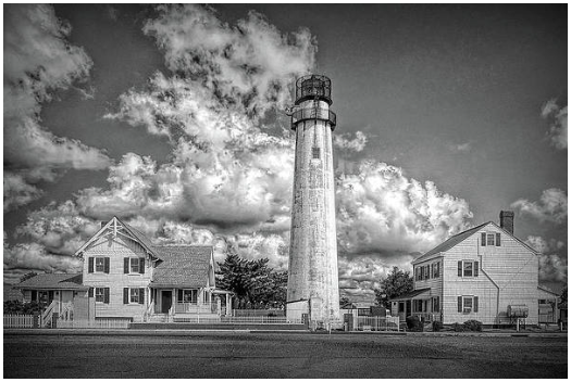 fenwick island lighthosue in black and white